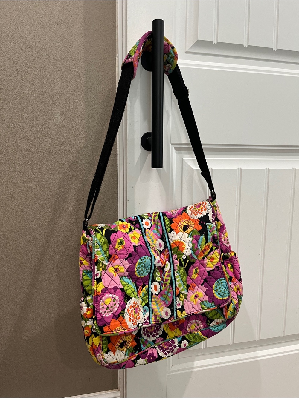 Vera Bradley Quilted Floral Diaper Bag in Pink, Green, Orange, Black